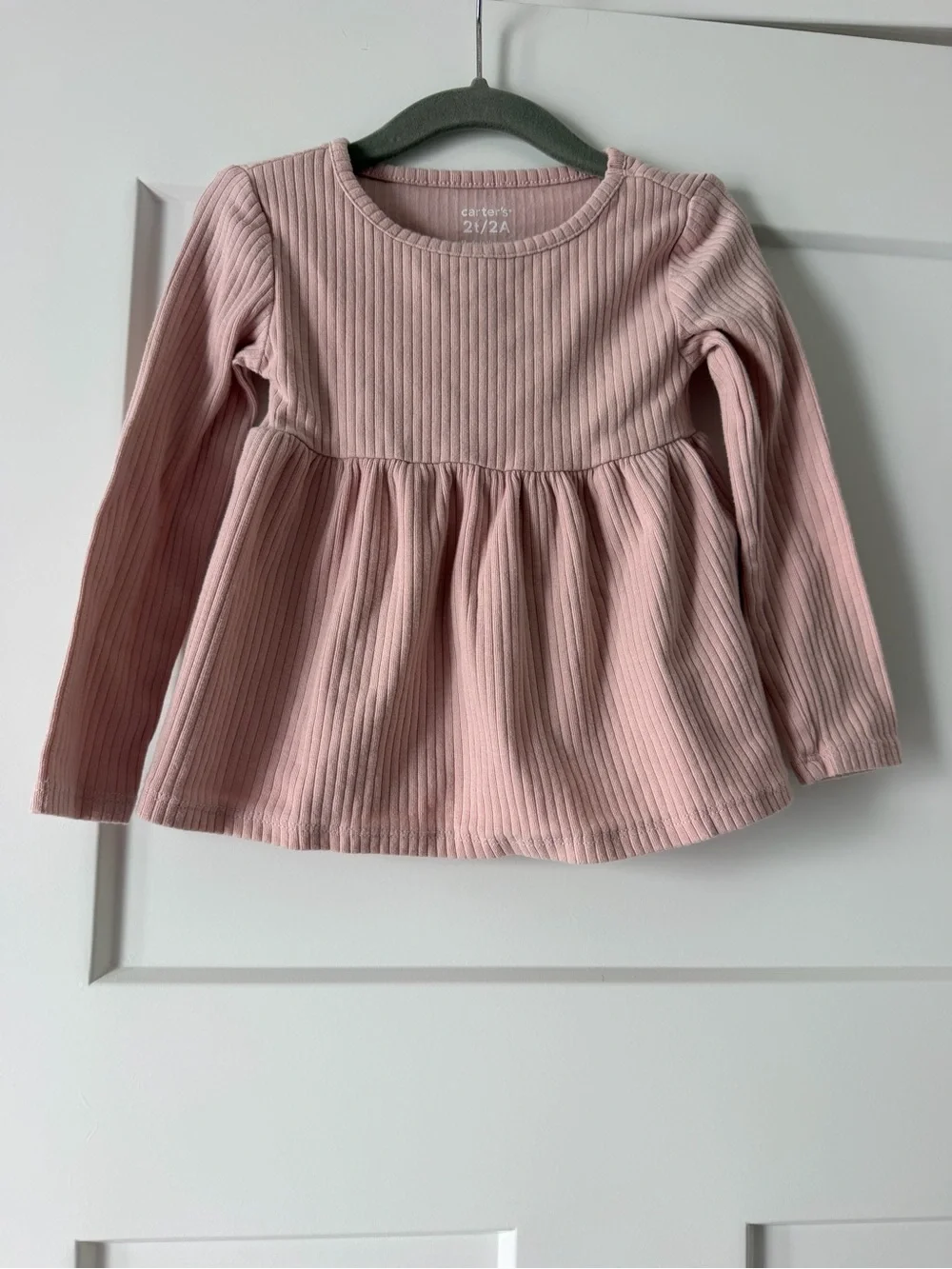 Carter's Soft Pink Ribbed Peplum Long-Sleeve Top
